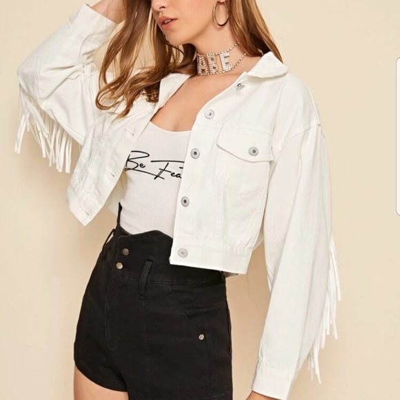 ■SOLD OUT■WHITE WASH FRINGE DETAIL DENIM JACKET - Picture 4 of 8